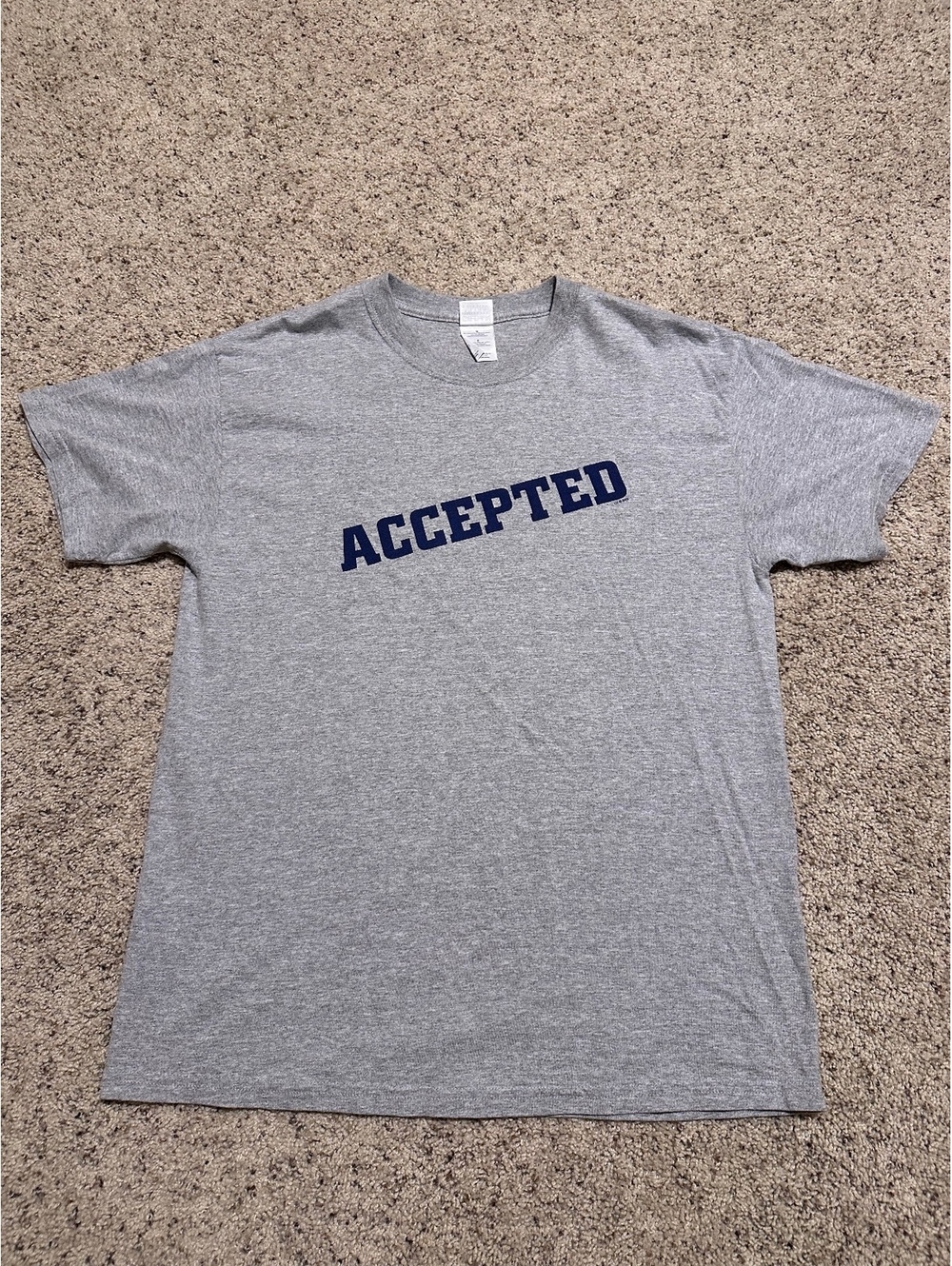 Gildan Gray Graphic T-Shirt with ACCEPTED Front and REJECT REJECTION Back - Size